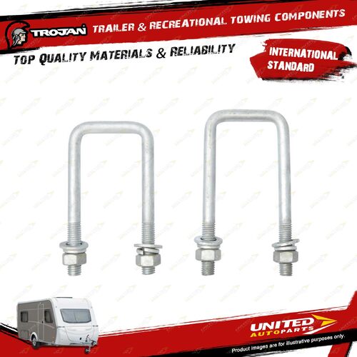 2x Trojan U Bolts M12 X 51 SQ X 130 for Trailer Hardware Hinges Bolts Fasteners