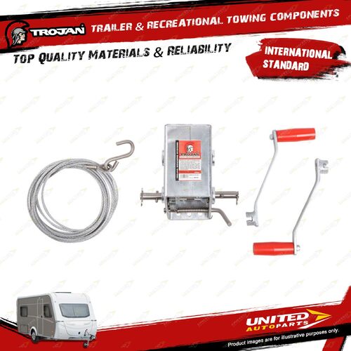 Trojan Trailer Manual Winch 10 : 1 7m Wire Galvanised for Vehicle Accessories