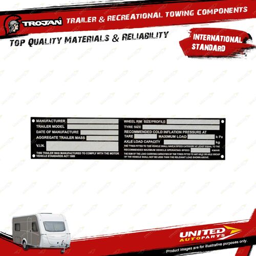 Trojan Trailer Vin Number Plate Large Compliance Tag Horse Hardware Accessories